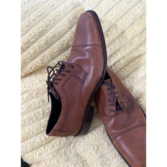 J. Murphy by Johnston & Murphy Cap Toe Novick Derby Shoes 13M Brown Leather - Picture 2 of 6